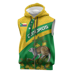 Comoros Sleeveless Zip Hoodie - National Flag Lemur Design and Ylang Ylang Flower Pattern - African Pride