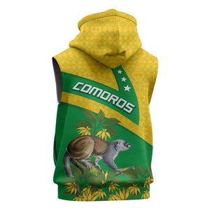 Comoros Sleeveless Zip Hoodie - National Flag Lemur Design and Ylang Ylang Flower Pattern - African Pride