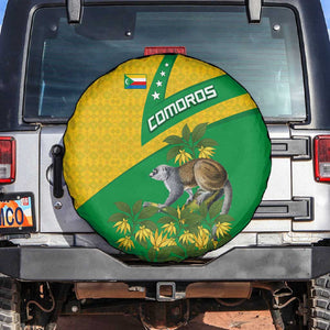 Comoros Spare Tire Cover - National Flag Lemur Design and Ylang Ylang Flower Pattern