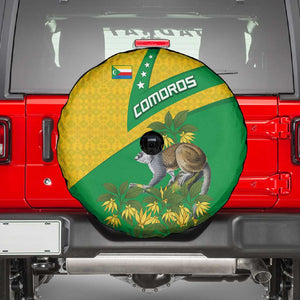 Comoros Spare Tire Cover - National Flag Lemur Design and Ylang Ylang Flower Pattern