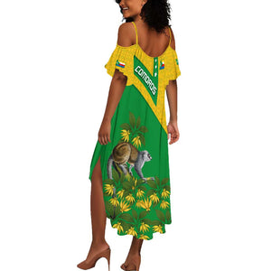 Comoros Summer Maxi Dress - National Flag Lemur Design and Ylang Ylang Flower Pattern