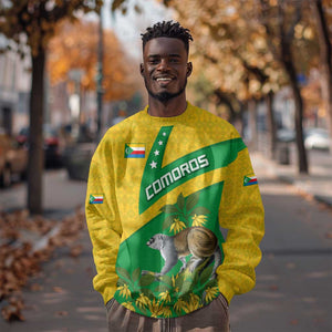 Comoros Sweatshirt - National Flag Lemur Design and Ylang Ylang Flower Pattern