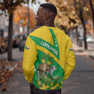 Comoros Sweatshirt - National Flag Lemur Design and Ylang Ylang Flower Pattern