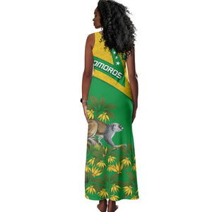 Comoros Tank Maxi Dress - National Flag Lemur Design and Ylang Ylang Flower Pattern