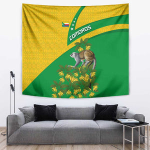 Comoros Tapestry - National Flag Lemur Design and Ylang Ylang Flower Pattern