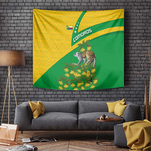 Comoros Tapestry - National Flag Lemur Design and Ylang Ylang Flower Pattern