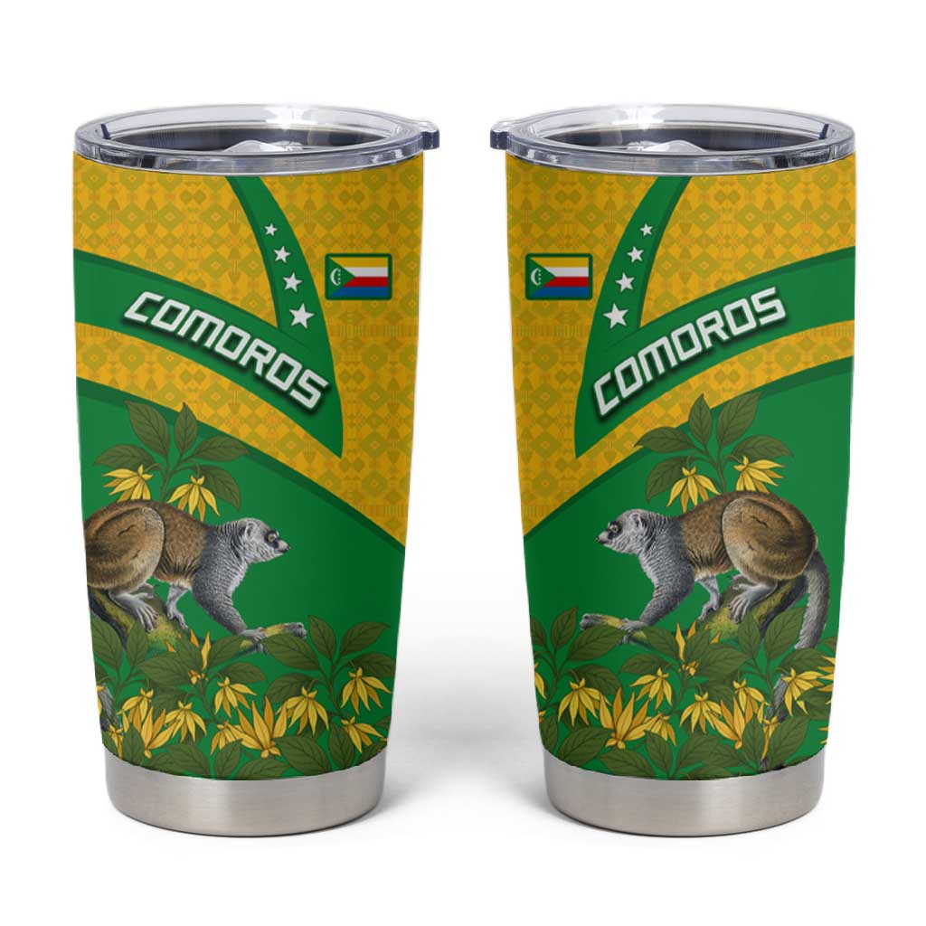 Comoros Tumbler Cup - National Flag Lemur Design and Ylang Ylang Flower Pattern