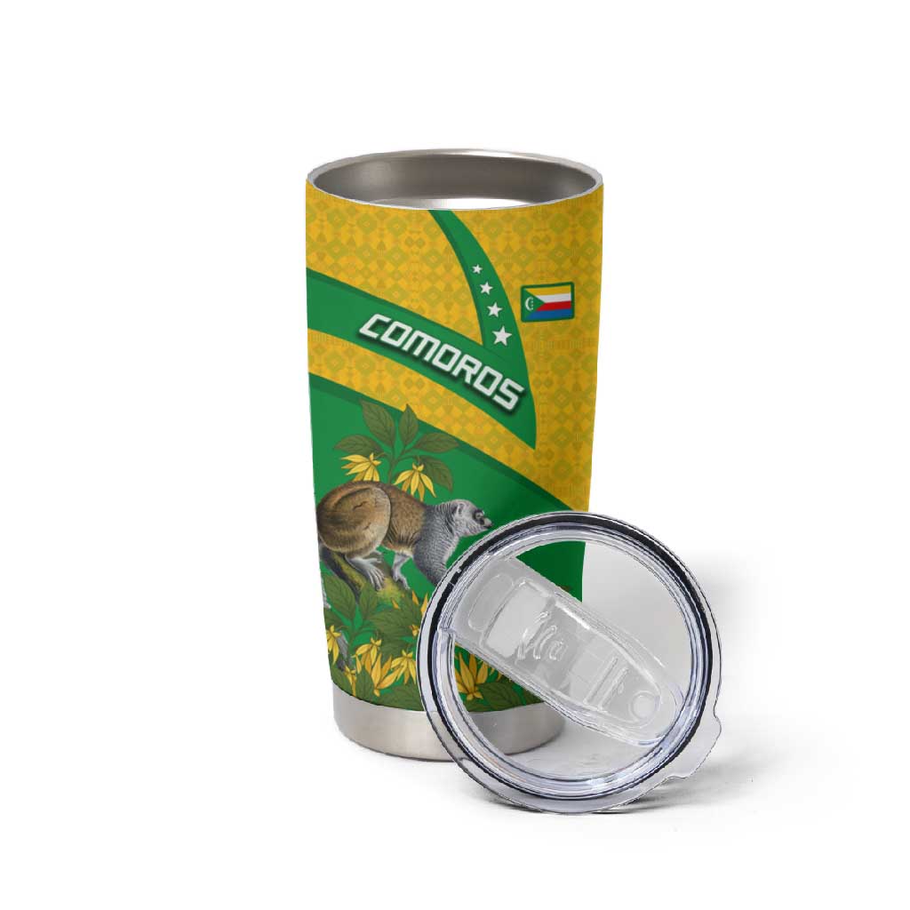 Comoros Tumbler Cup - National Flag Lemur Design and Ylang Ylang Flower Pattern