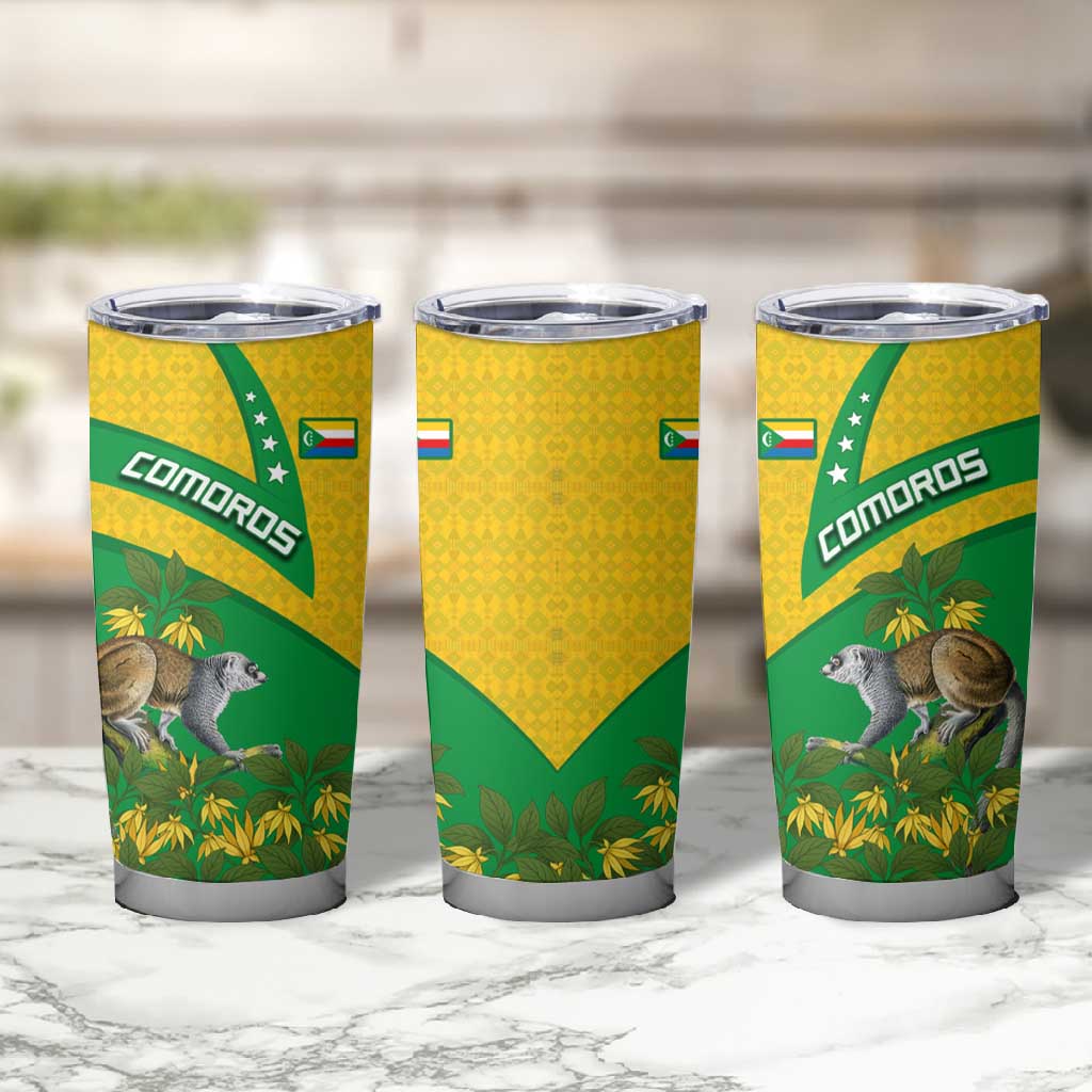 Comoros Tumbler Cup - National Flag Lemur Design and Ylang Ylang Flower Pattern