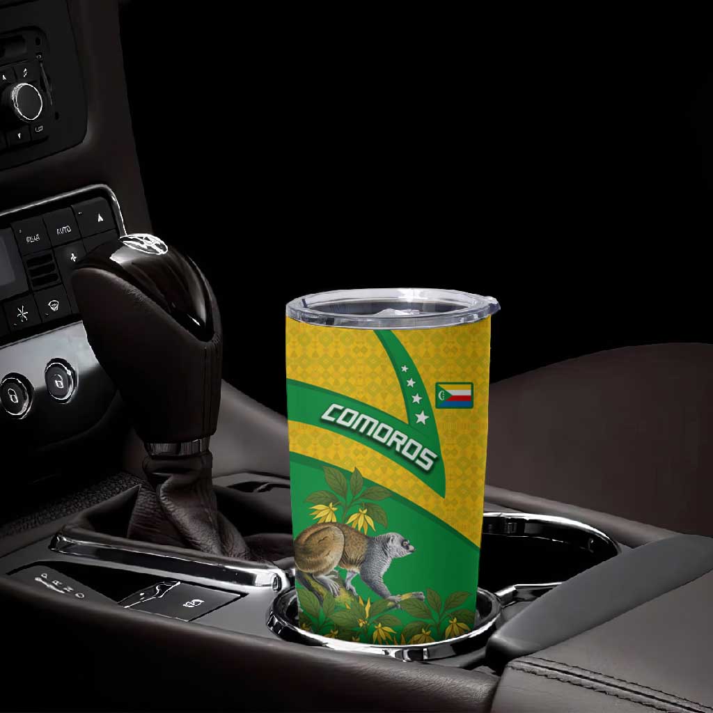 Comoros Tumbler Cup - National Flag Lemur Design and Ylang Ylang Flower Pattern