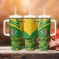 Comoros Tumbler With Handle - National Flag Lemur Design and Ylang Ylang Flower Pattern
