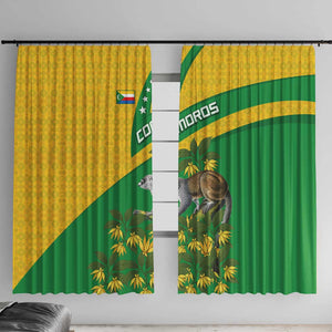 Comoros Window Curtain - National Flag Lemur Design and Ylang Ylang Flower Pattern