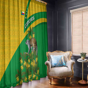 Comoros Window Curtain - National Flag Lemur Design and Ylang Ylang Flower Pattern