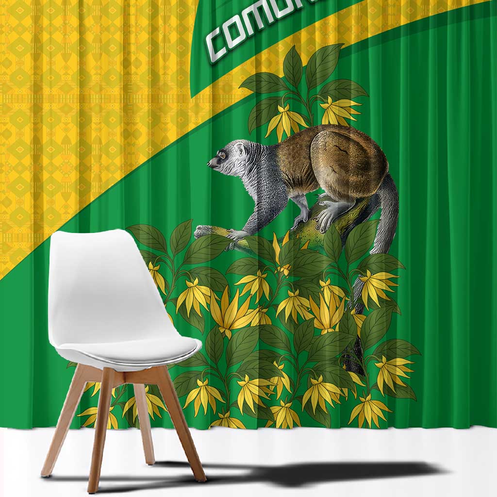 Comoros Window Curtain - National Flag Lemur Design and Ylang Ylang Flower Pattern