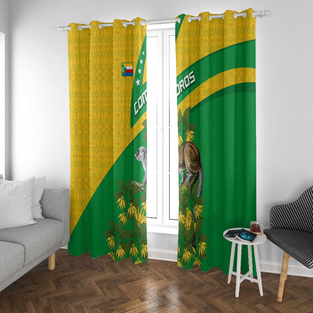 Comoros Window Curtain - National Flag Lemur Design and Ylang Ylang Flower Pattern