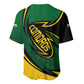 Comoros Baseball Jersey - Green Black Yellow Swirl Design and National Emblem Pattern