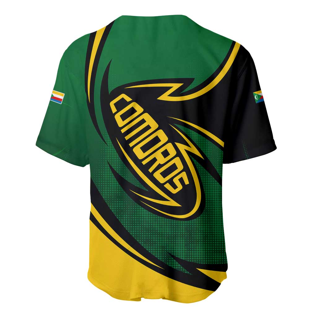Comoros Baseball Jersey - Green Black Yellow Swirl Design and National Emblem Pattern