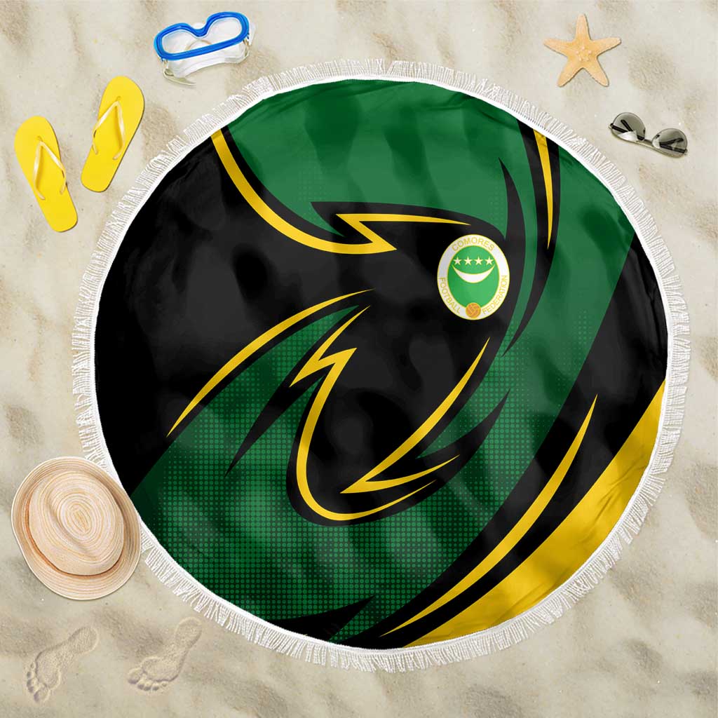 Comoros Beach Blanket - Green Black Yellow Swirl Design and National Emblem Pattern