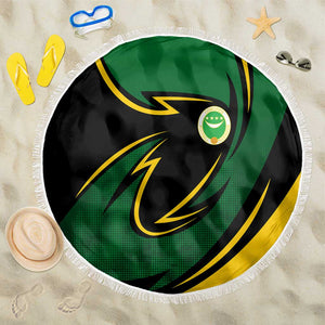 Comoros Beach Blanket - Green Black Yellow Swirl Design and National Emblem Pattern