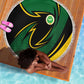 Comoros Beach Blanket - Green Black Yellow Swirl Design and National Emblem Pattern