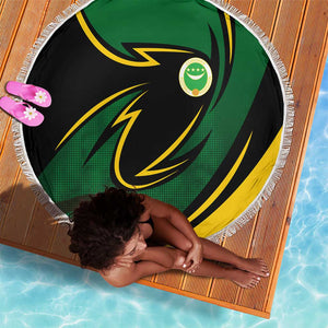 Comoros Beach Blanket - Green Black Yellow Swirl Design and National Emblem Pattern