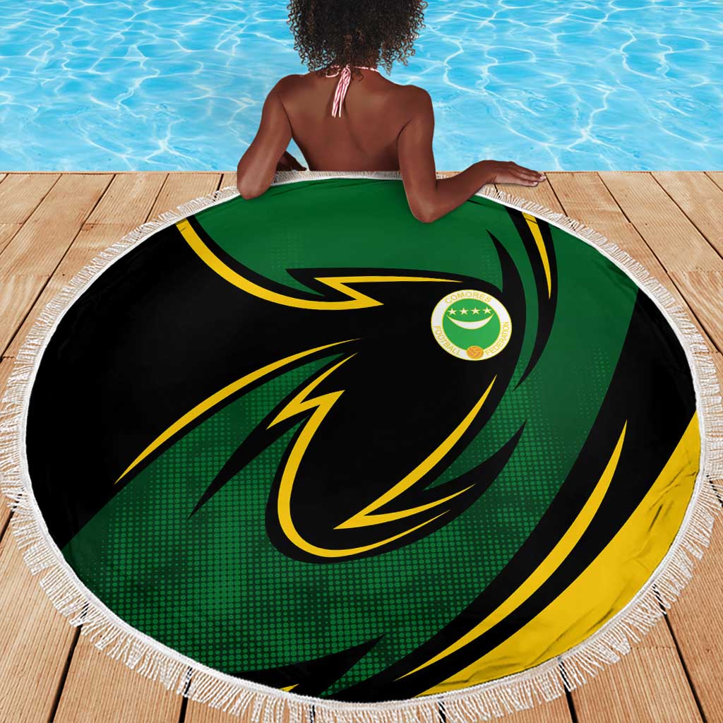 Comoros Beach Blanket - Green Black Yellow Swirl Design and National Emblem Pattern