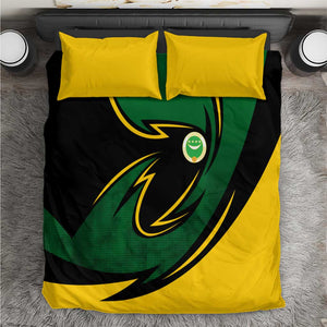 Comoros Bedding Set - Green Black Yellow Swirl Design and National Emblem Pattern