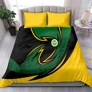 Comoros Bedding Set - Green Black Yellow Swirl Design and National Emblem Pattern