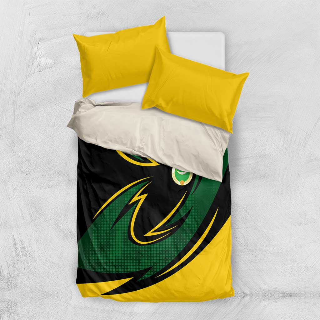 Comoros Bedding Set - Green Black Yellow Swirl Design and National Emblem Pattern