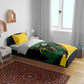 Comoros Bedding Set - Green Black Yellow Swirl Design and National Emblem Pattern