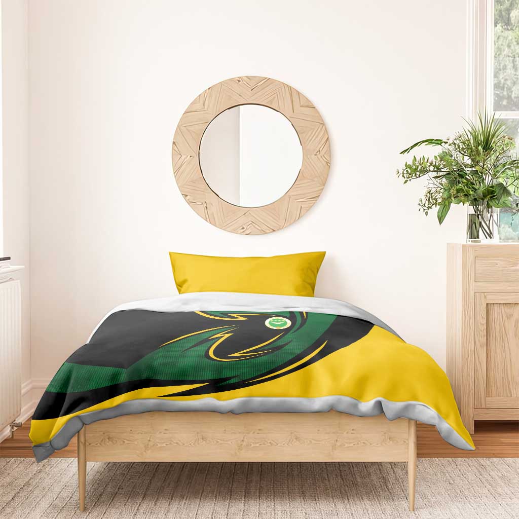 Comoros Bedding Set - Green Black Yellow Swirl Design and National Emblem Pattern