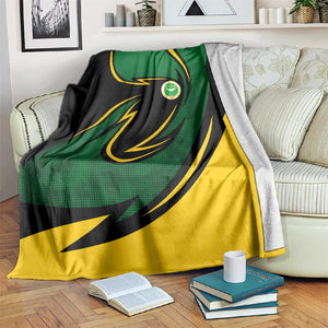 Comoros Blanket - Green Black Yellow Swirl Design and National Emblem Pattern