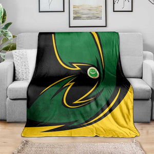 Comoros Blanket - Green Black Yellow Swirl Design and National Emblem Pattern