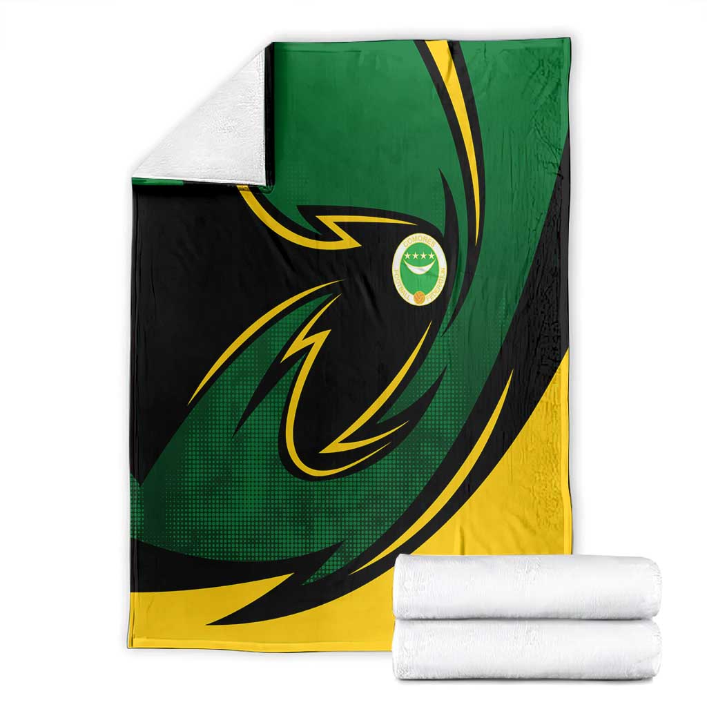 Comoros Blanket - Green Black Yellow Swirl Design and National Emblem Pattern