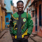 Comoros Bomber Jacket - Green Black Yellow Swirl Design and National Emblem Pattern