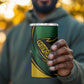 Comoros 4 in 1 Can Cooler Tumbler - Green Black Yellow Swirl Design and National Emblem Pattern