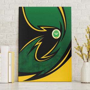 Comoros Canvas Wall Art - Green Black Yellow Swirl Design and National Emblem Pattern