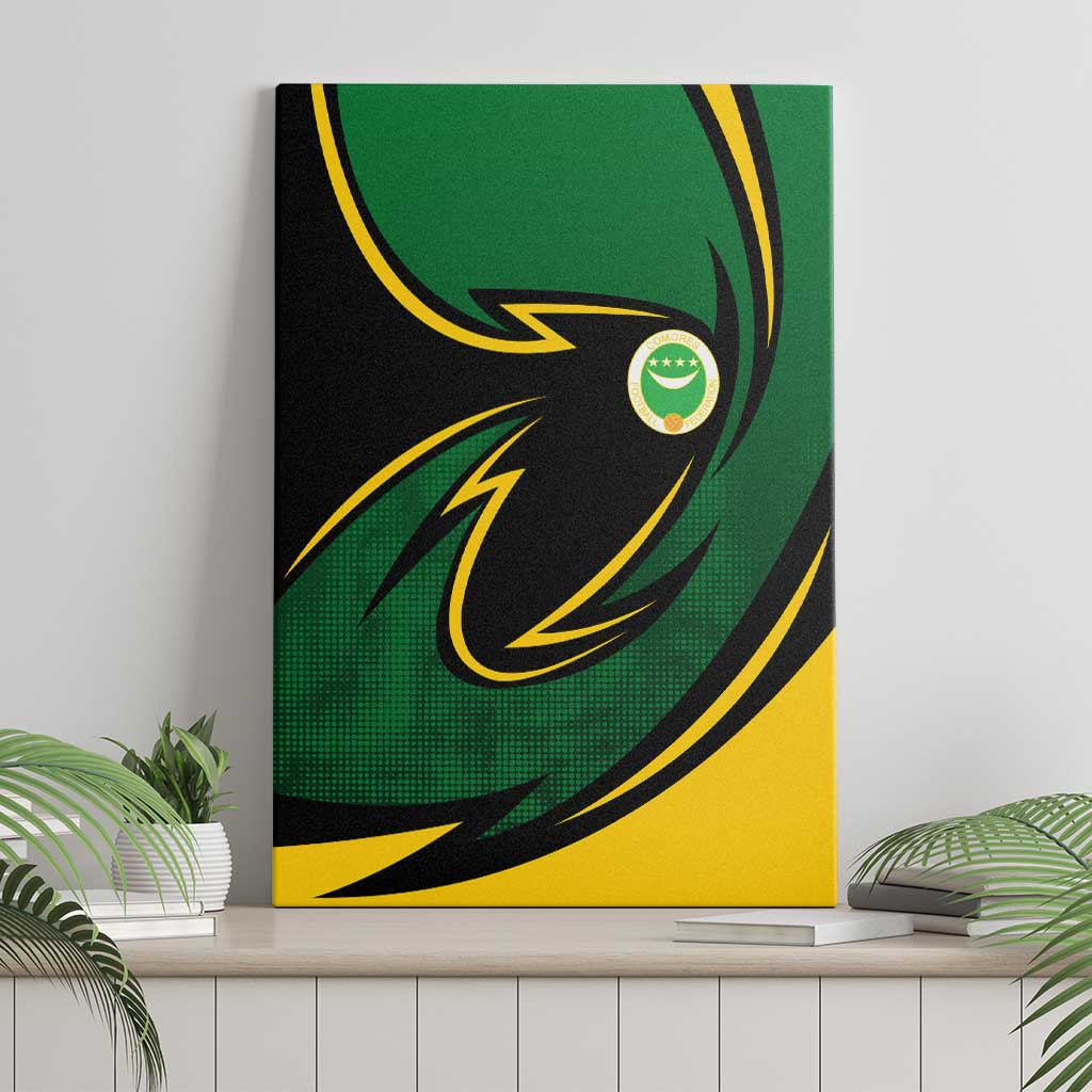 Comoros Canvas Wall Art - Green Black Yellow Swirl Design and National Emblem Pattern