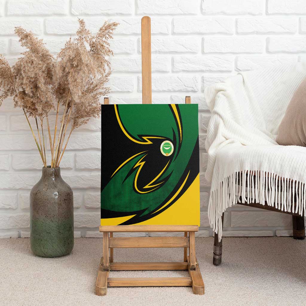 Comoros Canvas Wall Art - Green Black Yellow Swirl Design and National Emblem Pattern