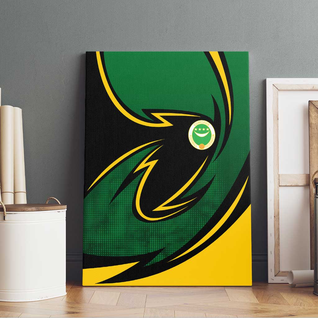 Comoros Canvas Wall Art - Green Black Yellow Swirl Design and National Emblem Pattern