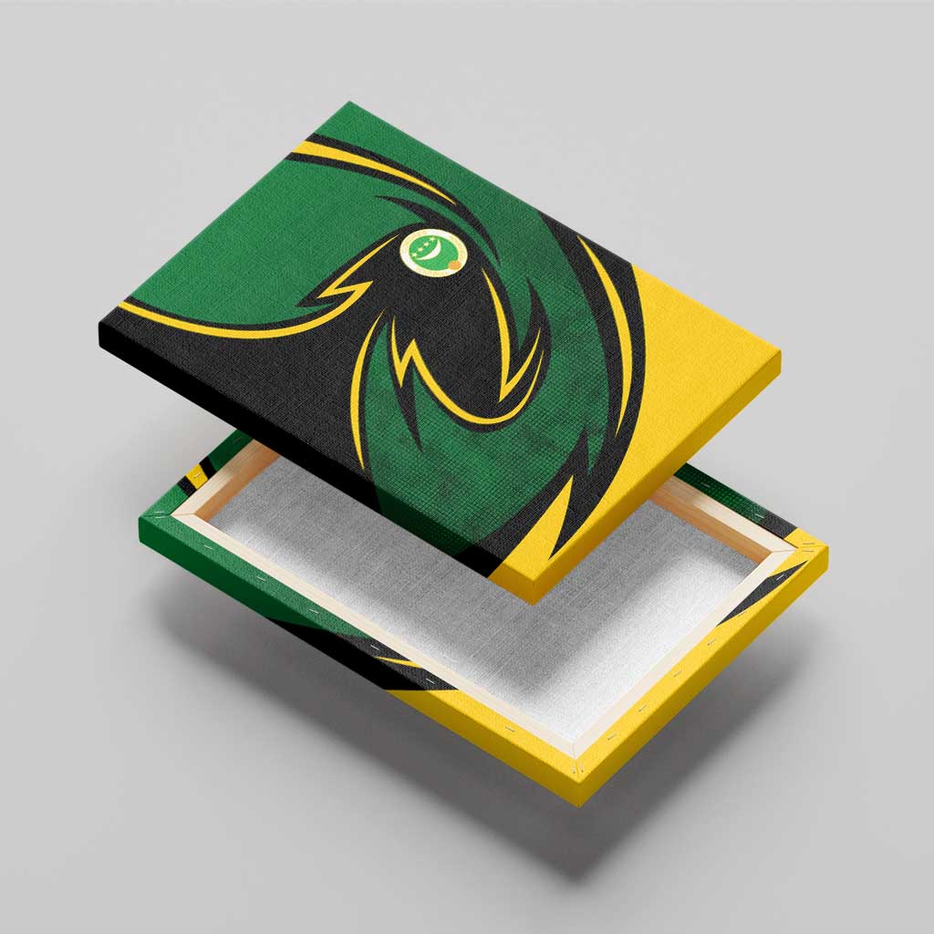 Comoros Canvas Wall Art - Green Black Yellow Swirl Design and National Emblem Pattern