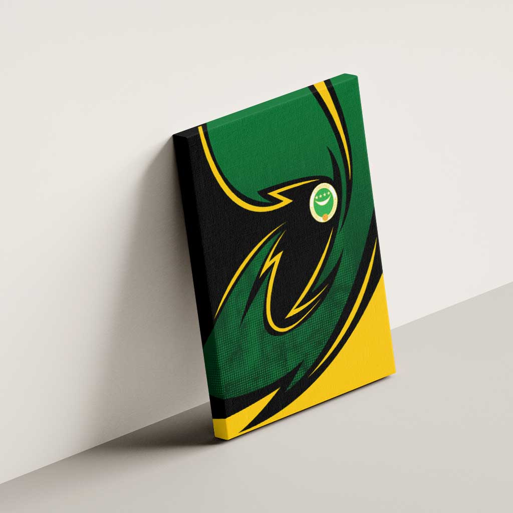 Comoros Canvas Wall Art - Green Black Yellow Swirl Design and National Emblem Pattern