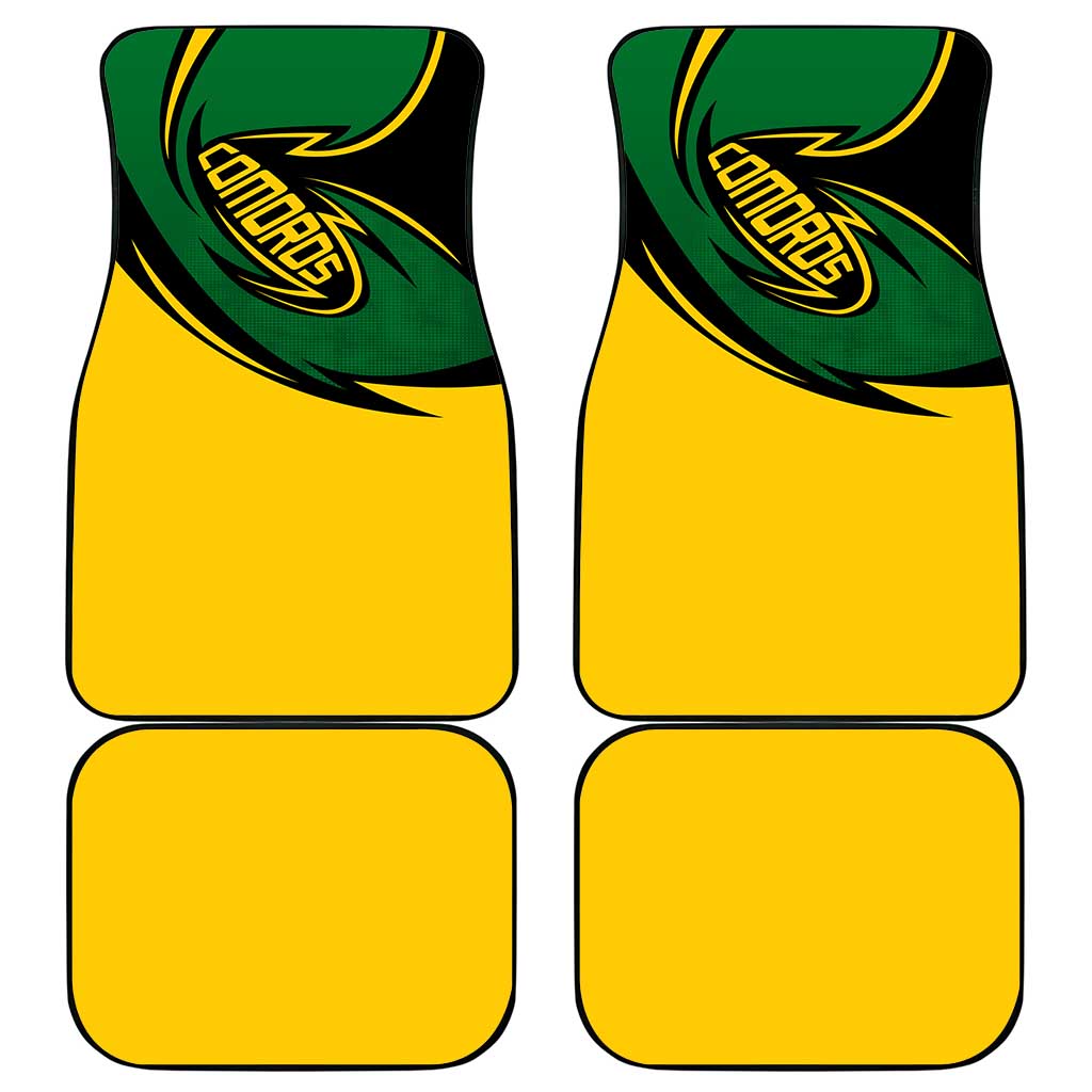 Comoros Car Mats - Green Black Yellow Swirl Design and National Emblem Pattern