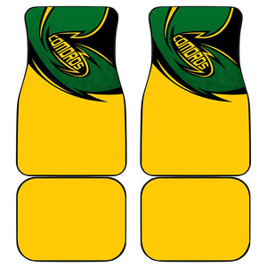 Comoros Car Mats - Green Black Yellow Swirl Design and National Emblem Pattern