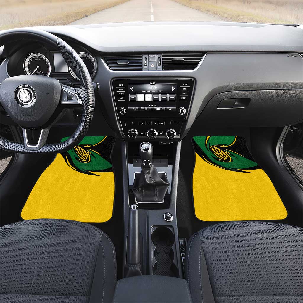 Comoros Car Mats - Green Black Yellow Swirl Design and National Emblem Pattern