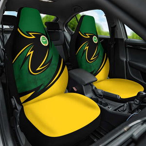 Comoros Car Seat Cover - Green Black Yellow Swirl Design and National Emblem Pattern