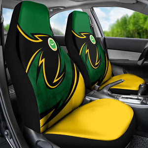 Comoros Car Seat Cover - Green Black Yellow Swirl Design and National Emblem Pattern