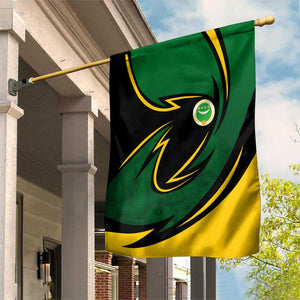 Comoros Garden Flag - Green Black Yellow Swirl Design and National Emblem Pattern