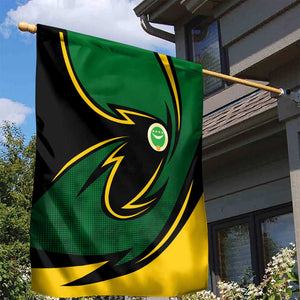 Comoros Garden Flag - Green Black Yellow Swirl Design and National Emblem Pattern