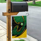 Comoros Garden Flag - Green Black Yellow Swirl Design and National Emblem Pattern
